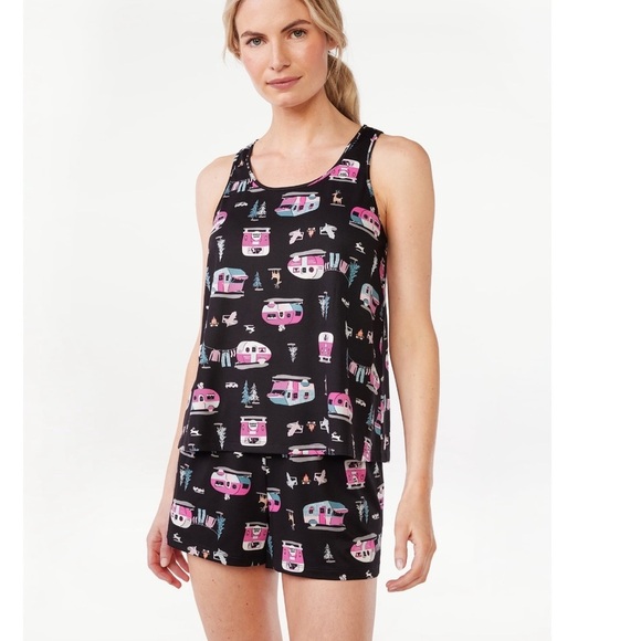 Women's Print Tank Top and Shorts Pajama Set - Picture 1 of 6
